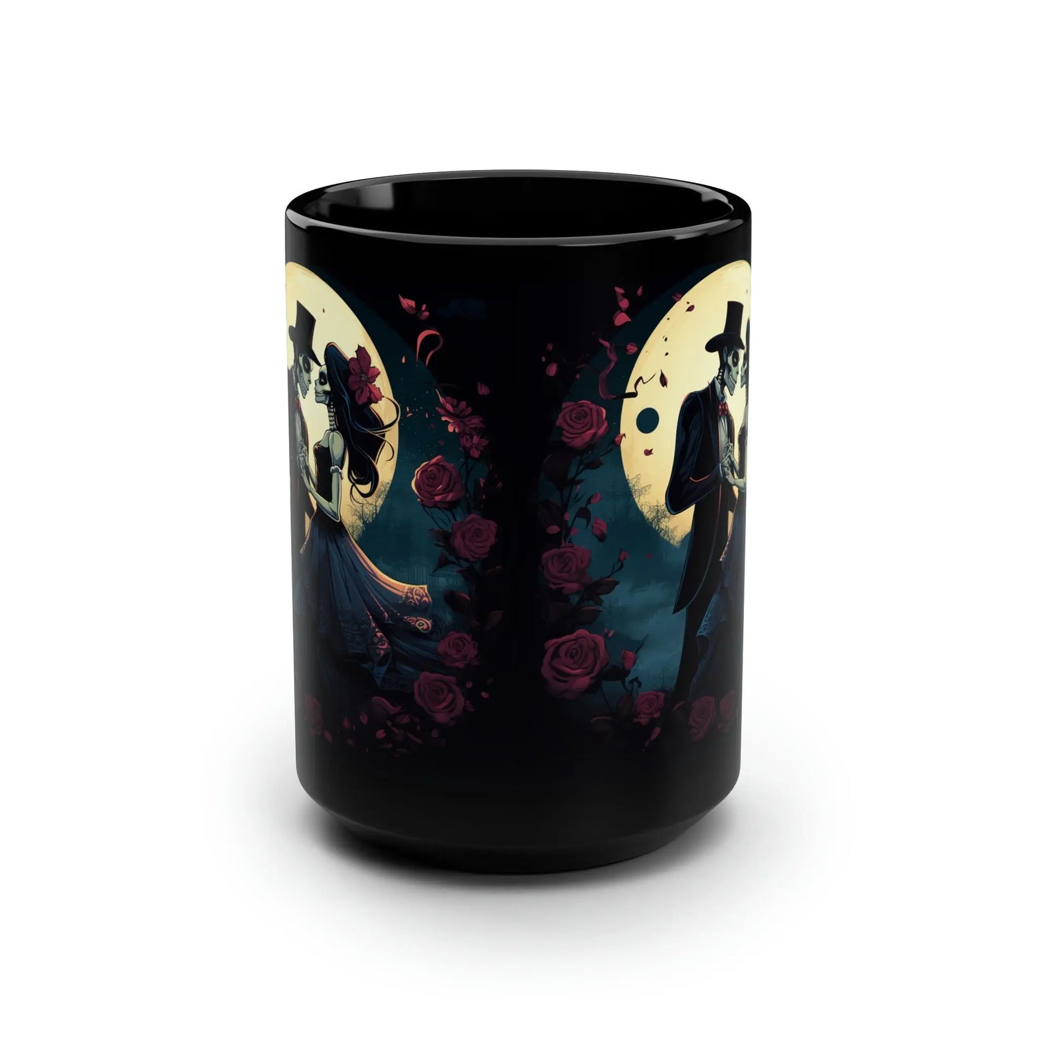Black Mug, 15oz, Black Mug, Day of the Dead Dia de Los Muerto gothic artisic traditional Mexican art coffee tea beverag kitchen decor cup The Aurora Touch