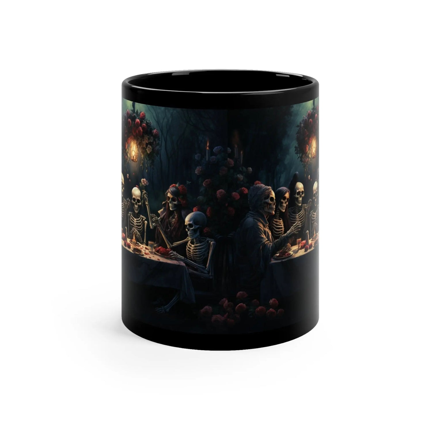 11oz Black Mug,Black Mug, Dia de Los Muertos, Day Of the Dead, Halloween Mug, Festive mug, Skeleton Family, Halloween Dinner, Novelty Mug The Aurora Touch