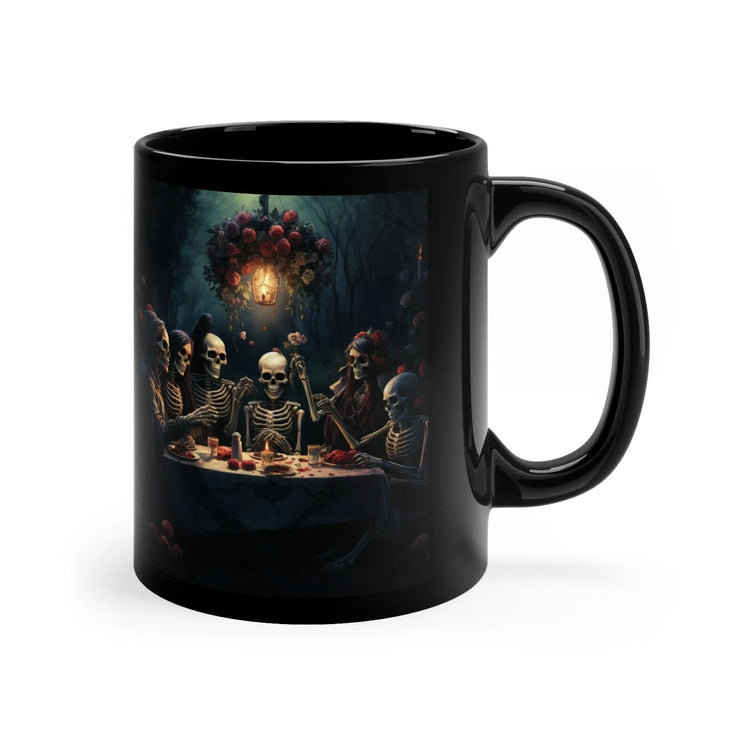 11oz Black Mug,Black Mug, Dia de Los Muertos, Day Of the Dead, Halloween Mug, Festive mug, Skeleton Family, Halloween Dinner, Novelty Mug The Aurora Touch