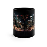 11oz  Dia de Los Muertos Black Mug 11oz  Day Of the Dead Halloween festive skeleton family dinner party portrait traditional Mexican art The Aurora Touch