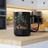 Black Mug, 15oz, Dia de Los Muertos Day Of the Dead Halloween festive family home single living traditional Mexican art kitchen beverage mug The Aurora Touch