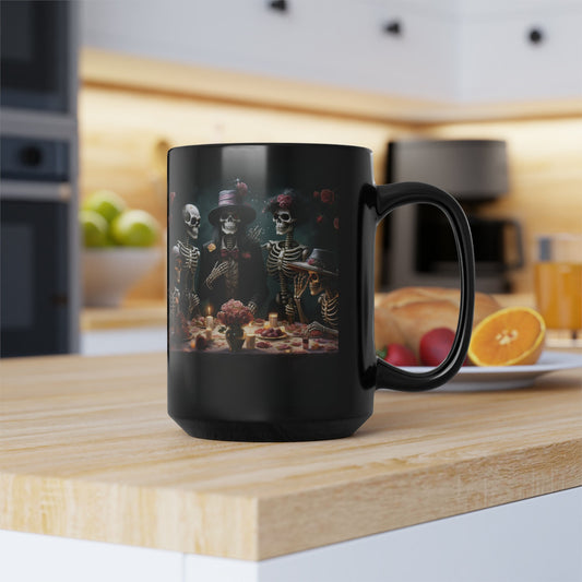 Black Mug, 15oz, Dia de Los Muertos Day Of the Dead Halloween festive family home single living traditional Mexican art kitchen beverage mug