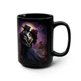 Black Mug, 15oz, Day of the Dead Dia de Los Muertos traditional couple print potrait Halloween season festive kitchen decor beverage cup The Aurora Touch