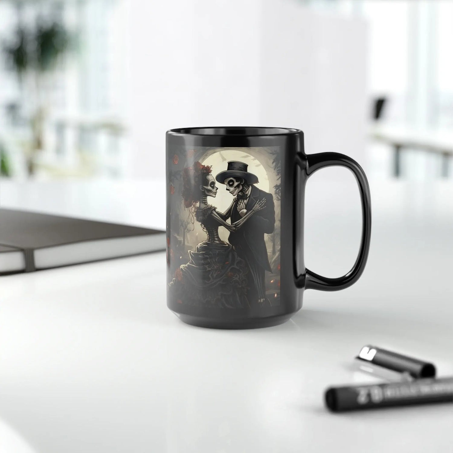 Black Mug, 15oz, Day of The Dead Mug, Dia de Los Muertos, Tasa de Cafe, Coffee cup, Tea Cup, Halloween Mug, Novelty Coffee Mug The Aurora Touch