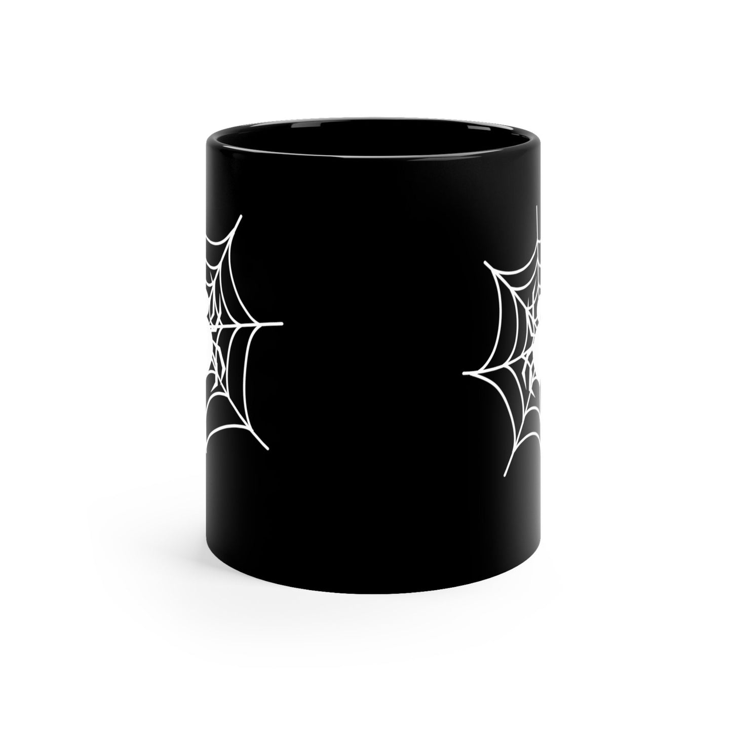 11oz Black Mug, Halloween Holiday spiderweb white print double side design spooky kitchen festive coffee tea water office home everyday cup
