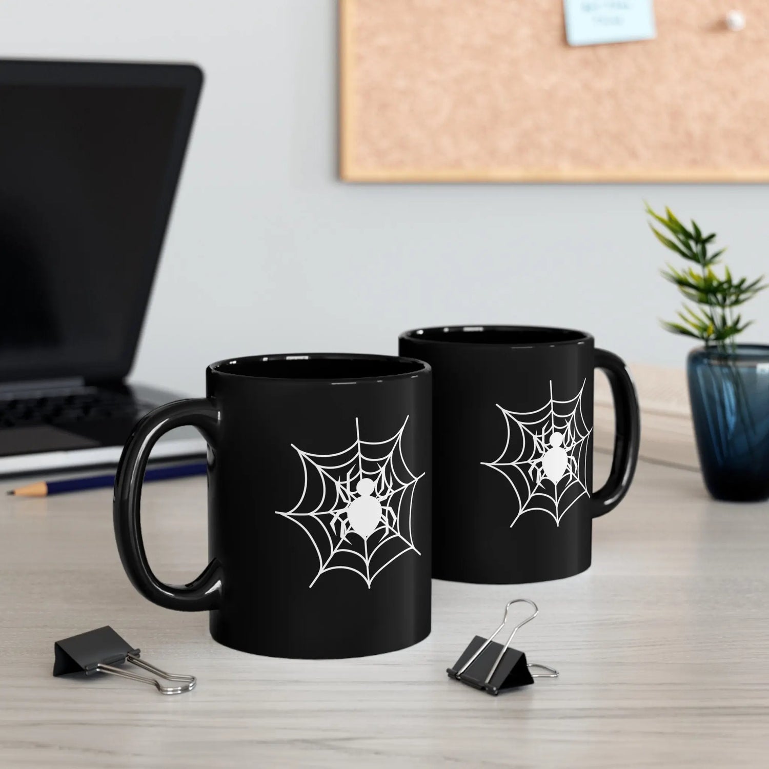 11oz Black Mug, Halloween Holiday spiderweb white print double side design spooky kitchen festive coffee tea water office home everyday cup The Aurora Touch