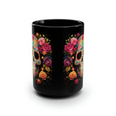 Black Mug, 15oz, Colorful Art, Cadaver, Day of The Dead, Dia de Los Muertos, Halloween Mug, Large Coffee Mug, Festive Mug, Holiday Mug The Aurora Touch