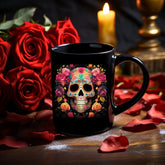 Black Mug, 15oz, Colorful Art, Cadaver, Day of The Dead, Dia de Los Muertos, Halloween Mug, Large Coffee Mug, Festive Mug, Holiday Mug The Aurora Touch