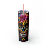 Dia de Los Muertos Skinny Tumbler, 20oz - Cadaver Design - Colorful Artistic Halloween Cup - Day of the Dead Mug, Holiday Tumbler The Aurora Touch