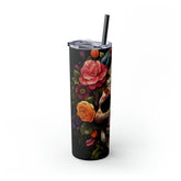 Skinny Tumbler with Straw, 20oz, Dia de Los Muertos day of the dead Mexican tradition artistic non- toxic hot cold carry around mug tumbler The Aurora Touch