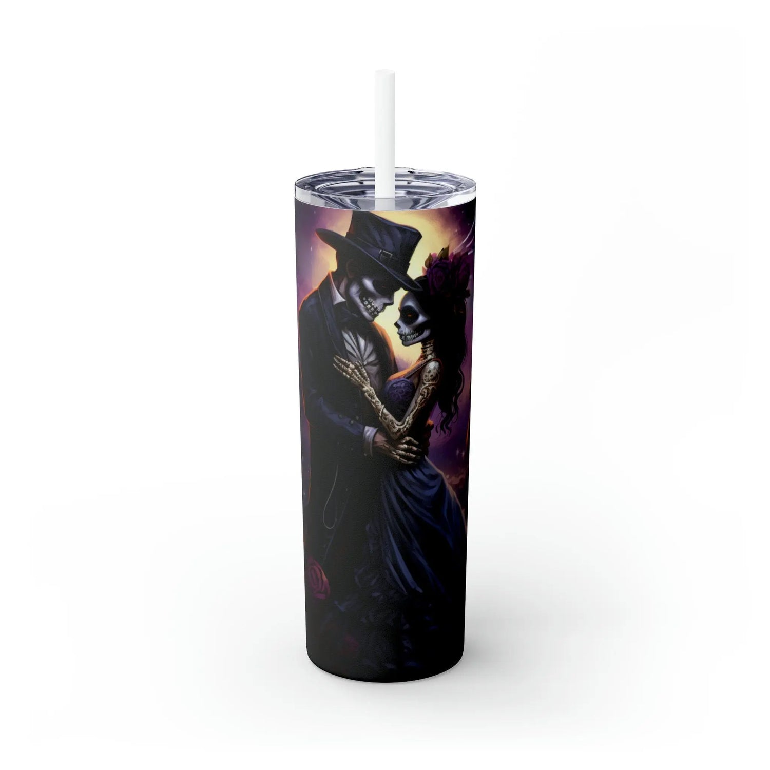 Day of the Dead Skinny Tumbler with Straw 20oz Mexican Halloween traditional art hot cold drinking festive travel car beverage tall cup