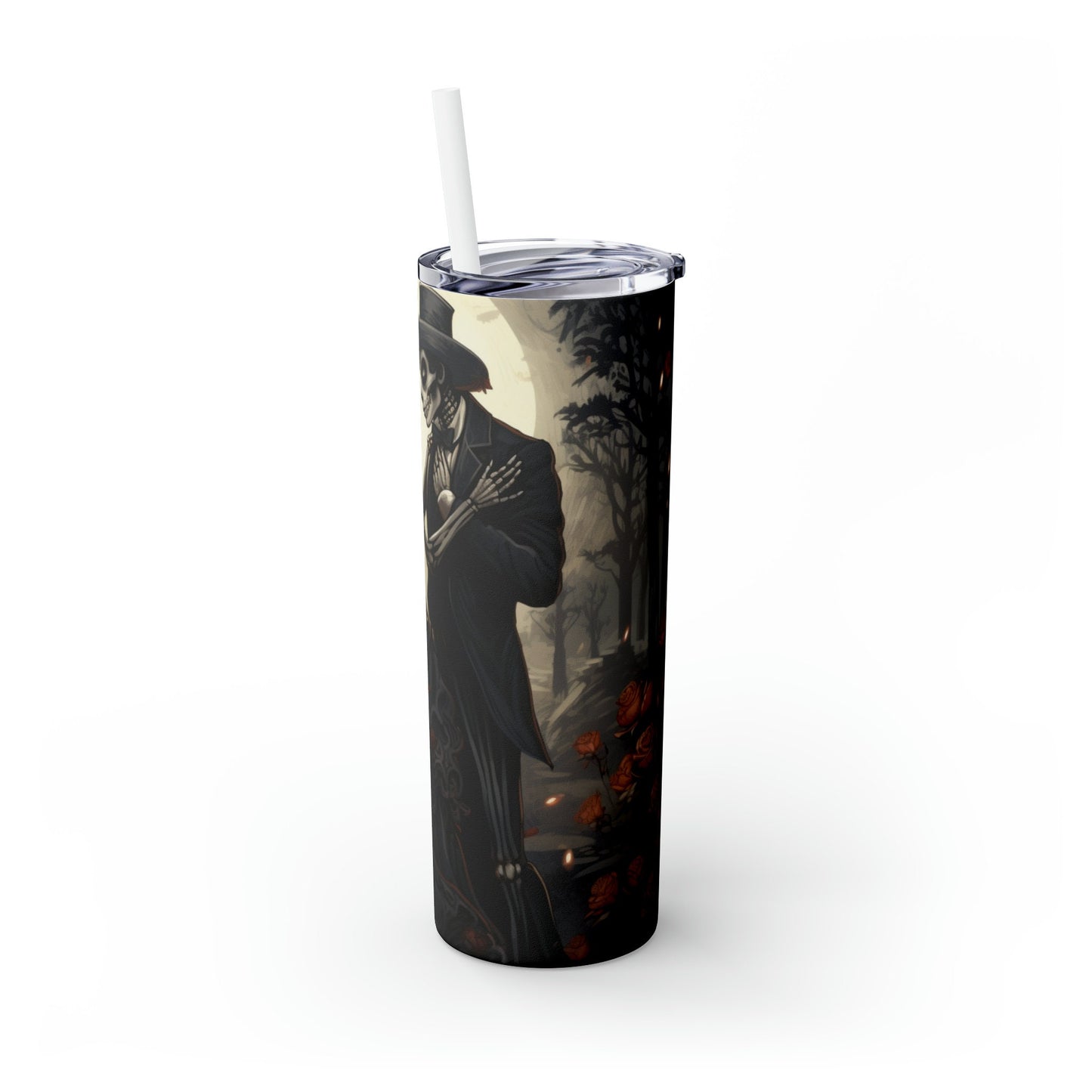 Vaso delgado artístico del Día de los Muertos con pajita de 20 oz, impresión artística tradicional del Día de los Muertos, taza de diseño para viaje y automóvil para todo uso