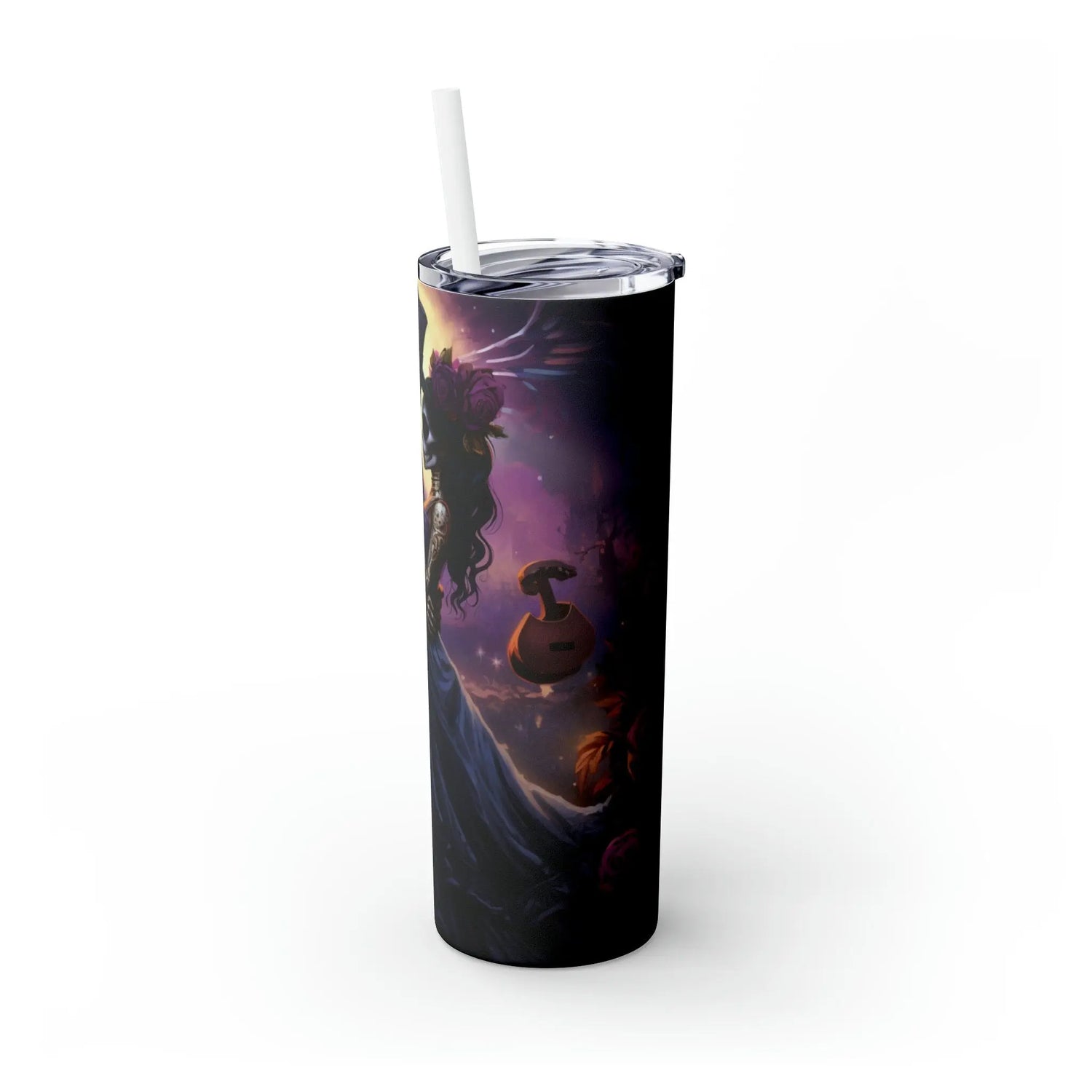 Day of the Dead Skinny Tumbler with Straw 20oz Mexican Halloween traditional art hot cold drinking festive travel car beverage tall cup