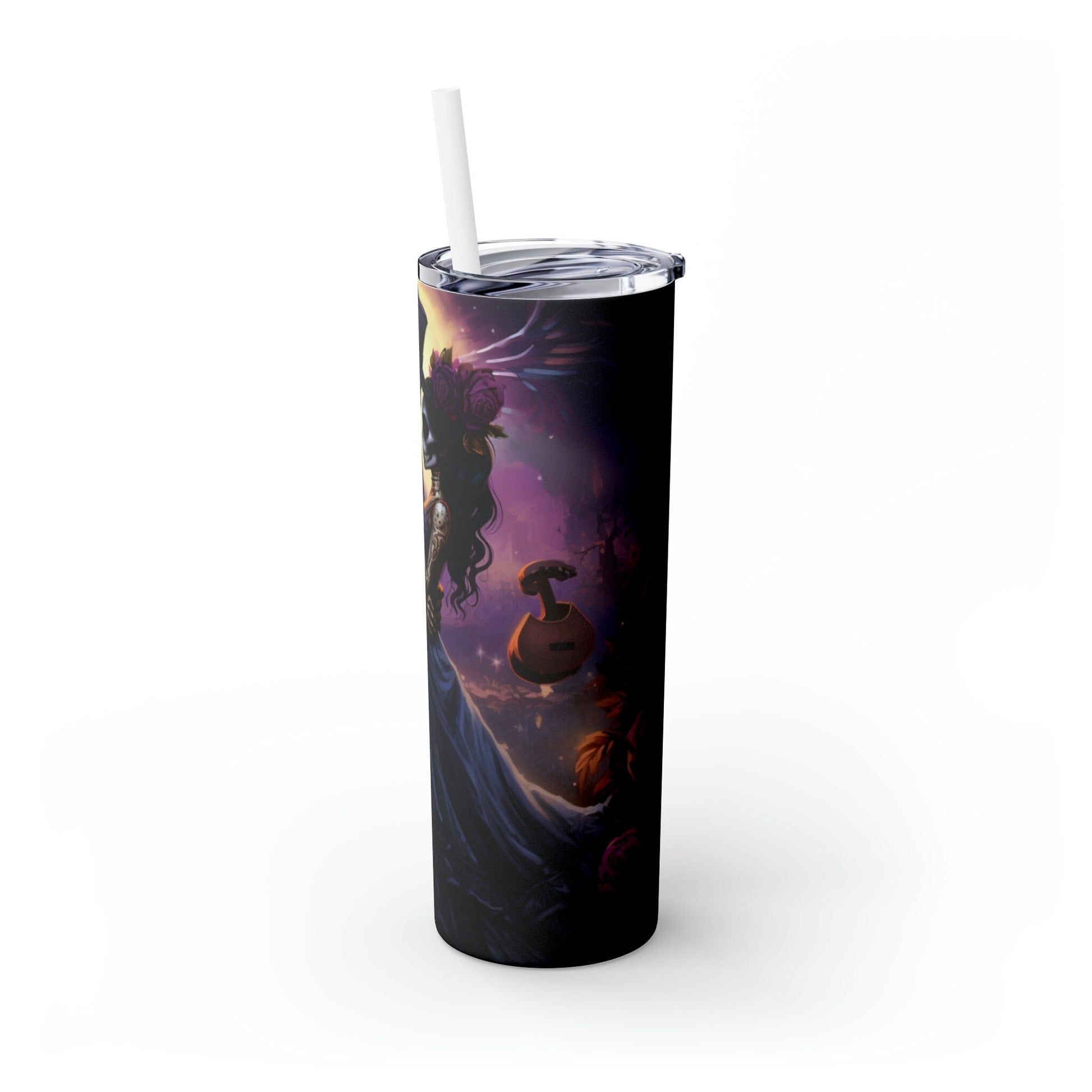 Day of the Dead Skinny Tumbler with Straw 20oz Mexican Halloween traditional art hot cold drinking festive travel car beverage tall cup