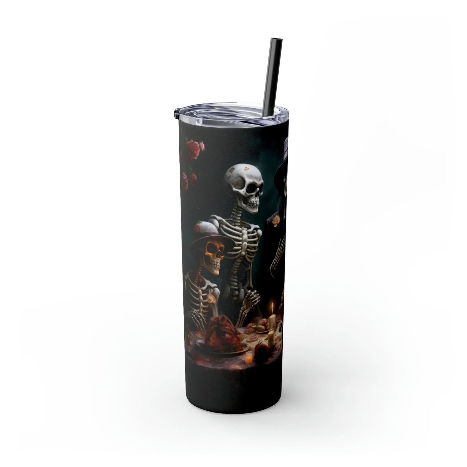 Day of the Dead 20oz Skinny Tumbler with Straw, Colorful Dia de Los Muertos Halloween Artistic Cup, Dead Mans Party Mug, Gift for Halloween The Aurora Touch