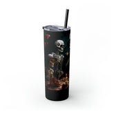 Day of the Dead 20oz Skinny Tumbler with Straw, Colorful Dia de Los Muertos Halloween Artistic Cup, Dead Mans Party Mug, Gift for Halloween The Aurora Touch