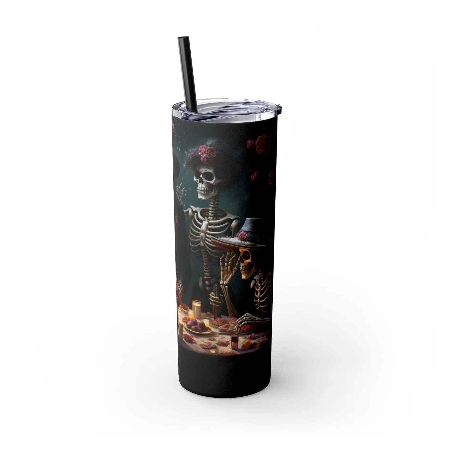 Day of the Dead 20oz Skinny Tumbler with Straw, Colorful Dia de Los Muertos Halloween Artistic Cup, Dead Mans Party Mug, Gift for Halloween The Aurora Touch