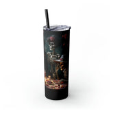 Day of the Dead 20oz Skinny Tumbler with Straw, Colorful Dia de Los Muertos Halloween Artistic Cup, Dead Mans Party Mug, Gift for Halloween