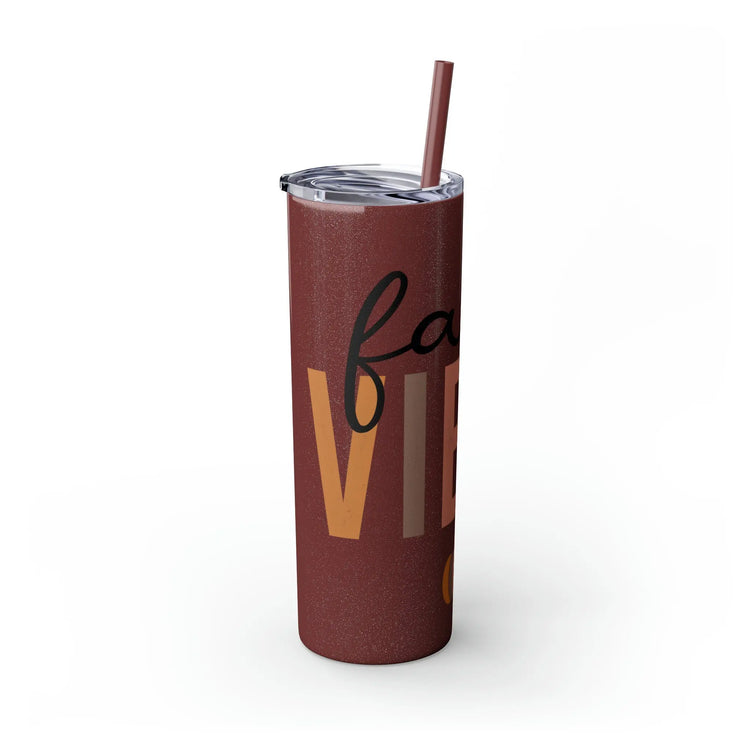 Fall Vibes Skinny Tumbler with Straw, 20oz - Brown Holiday Female Gift Water Cup, Thanksgiving Mug The Aurora Touch