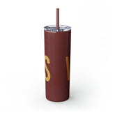 Fall Vibes Skinny Tumbler with Straw, 20oz - Brown Holiday Female Gift Water Cup, Thanksgiving Mug The Aurora Touch
