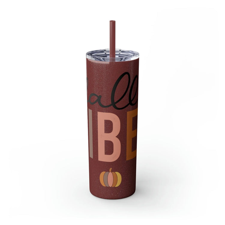 Fall Vibes Skinny Tumbler with Straw, 20oz - Brown Holiday Female Gift Water Cup, Thanksgiving Mug The Aurora Touch