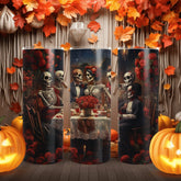Skinny Tumbler with Straw, 20oz Day of the dead Halloween artistic dead man party dinner portrait scene design hot cold beverage travel cup The Aurora Touch