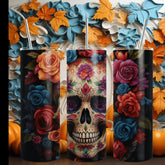 Cadaver Dia de Los Muertos Colorful 20oz Tumbler, Halloween Artistic Straw Cup, Day of the Dead Design Mug, Unique Gift, Festive Drinkware The Aurora Touch