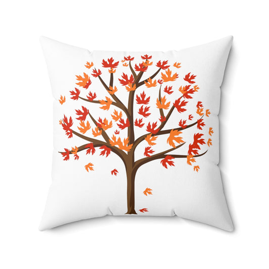 Spun Polyester Square Fall Pillow Autumn tree falling leaves print casual minimalist chair couch bed cushion sham