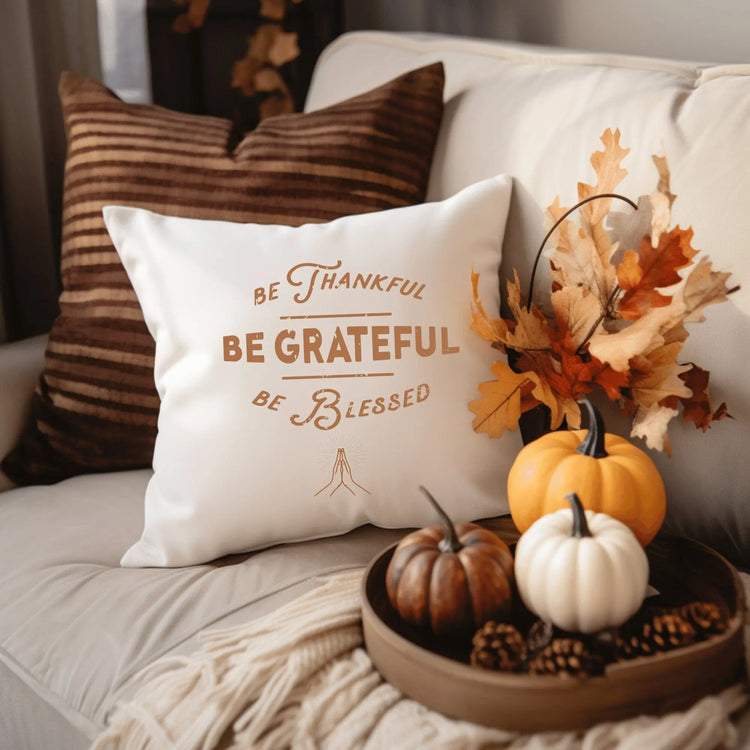 Spun Polyester Thanksgiving square pillow grateful accent couch chair throw cushion bedroom living room whole family home decor The Aurora Touch