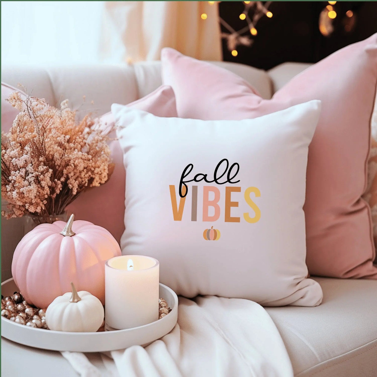 Spun Polyester Square Pillow, Fall Vibes minimilist style fashion casual laidback simple classy couch bed chair decor throw pillow The Aurora Touch