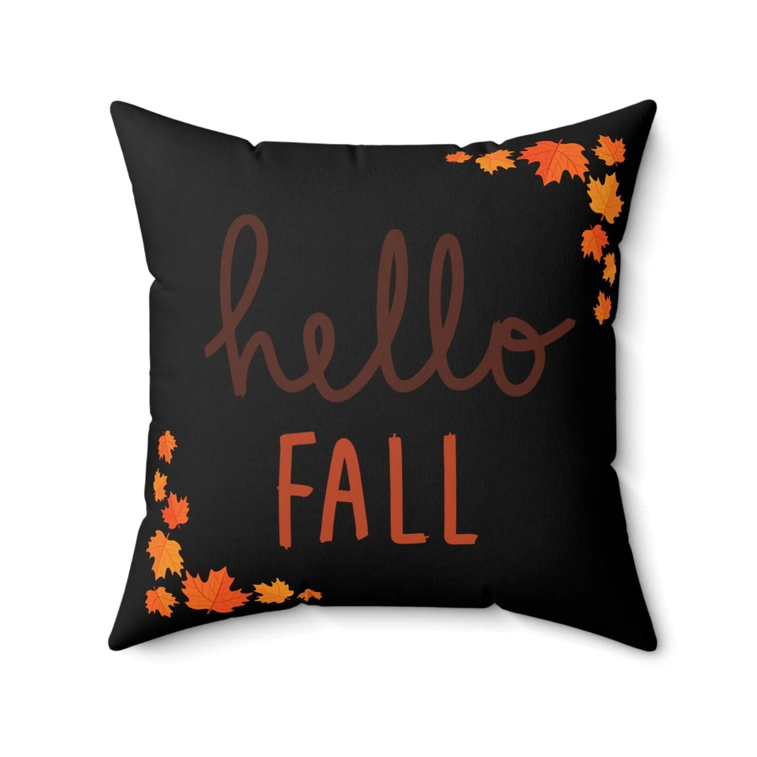 Square Pillow, Hello Fall Thanksgiving Haloween decorative Black Orange throw Holiday Autumn Pillow The Aurora Touch