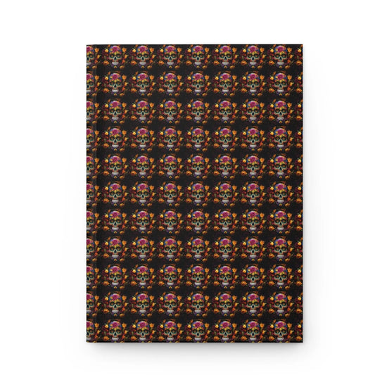 Hardcover Journal, Day of the Dead Dia de Los Muertos sugar skull floral Mexican tradion all over pattern design theme diary wrtiting book The Aurora Touch