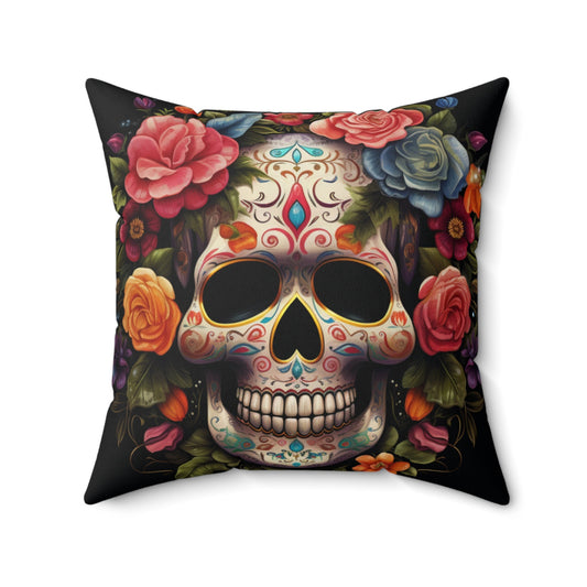Square Pillow, Day of the dead Dia de Los Muertos colorful floral Halloween throw bedroom couch pillow house warming gift