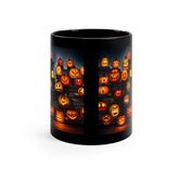 11oz Black Mug, Vibrant pumpkin halloween pattern design casual office everyday office home decorative cup The Aurora Touch