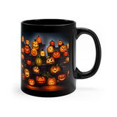 11oz Black Mug, Vibrant pumpkin halloween pattern design casual office everyday office home decorative cup The Aurora Touch