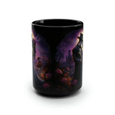 Black Mug, 15oz, Day of the Dead Dia de Los Muertos traditional couple print potrait Halloween season festive kitchen decor beverage cup The Aurora Touch