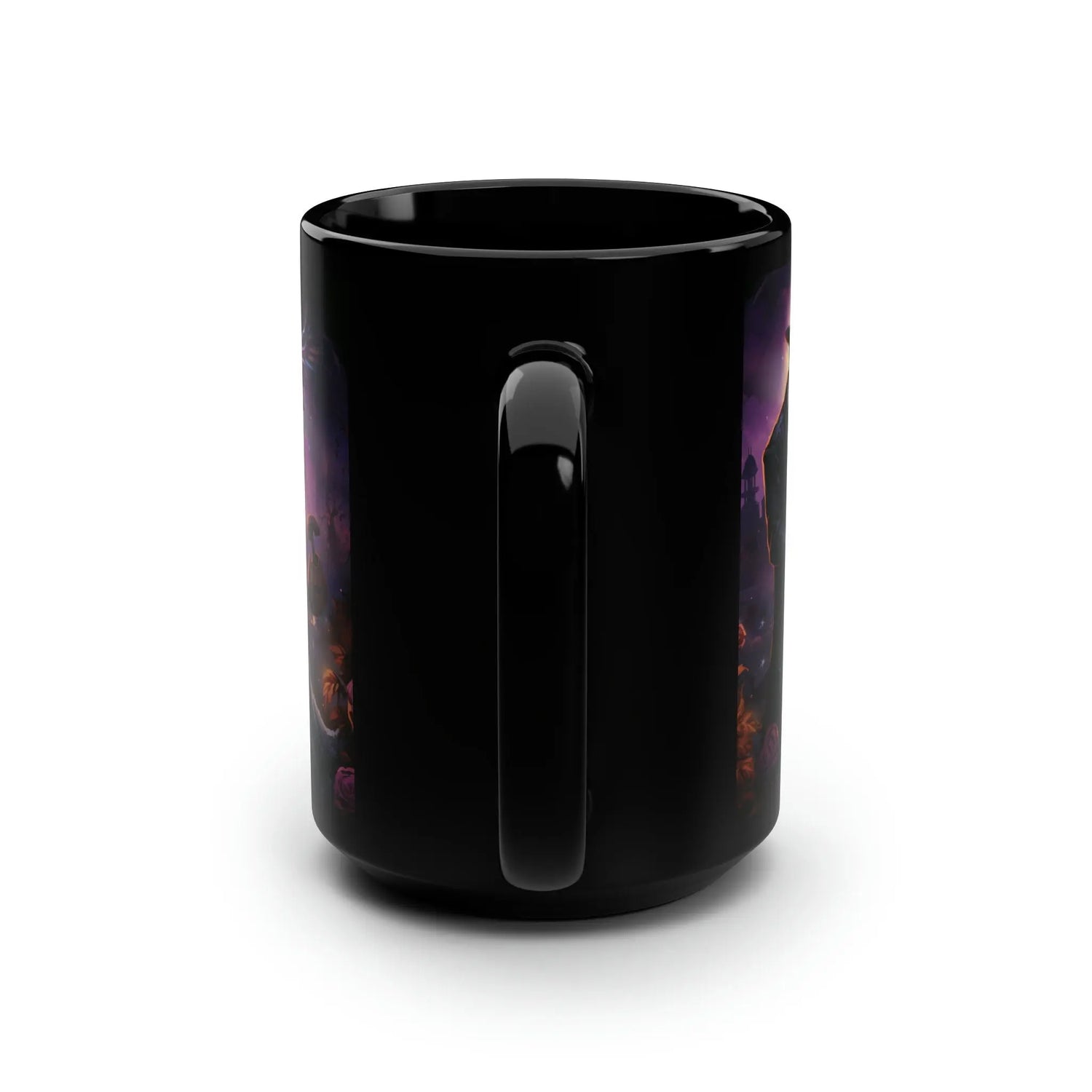Black Mug, 15oz, Day of the Dead Dia de Los Muertos traditional couple print potrait Halloween season festive kitchen decor beverage cup The Aurora Touch