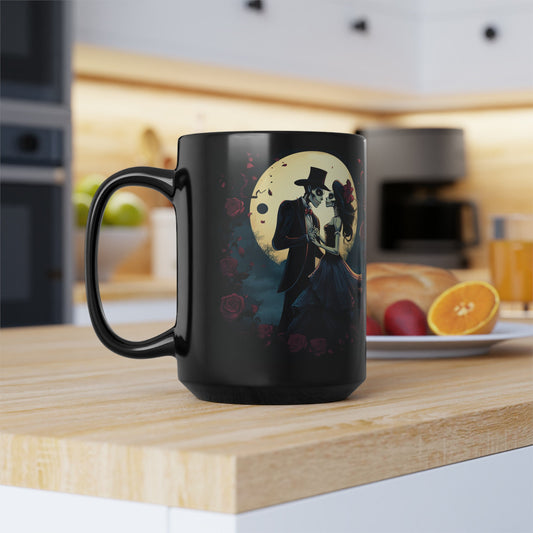 Black Mug, 15oz, Black Mug, Day of the Dead Dia de Los Muerto gothic artisic traditional Mexican art coffee tea beverag kitchen decor cup