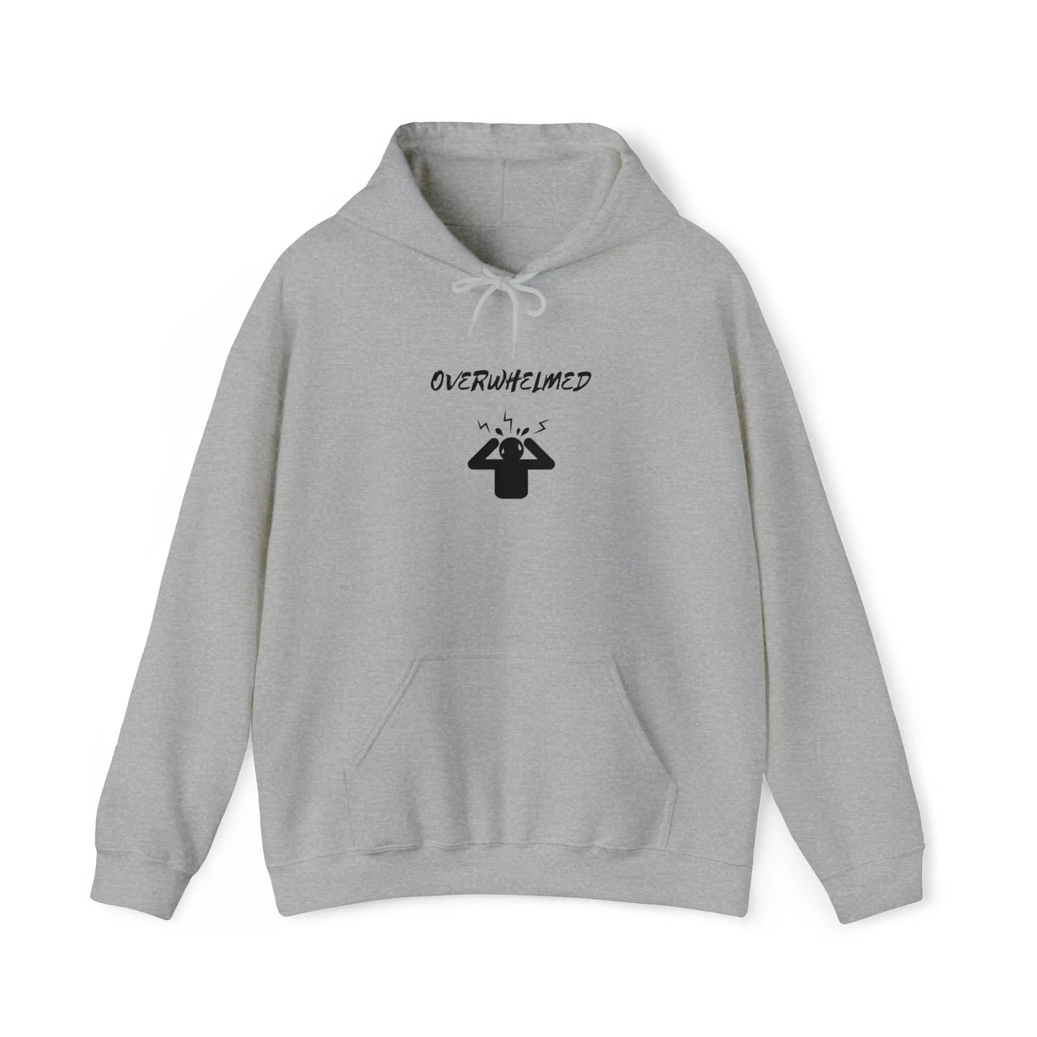 Overwhelmed Unisex Heavy Blend Hooded Sweatshirt, Humor fun casual cozy comfy lounge hoodie sweater casual him her wear great holiday gift