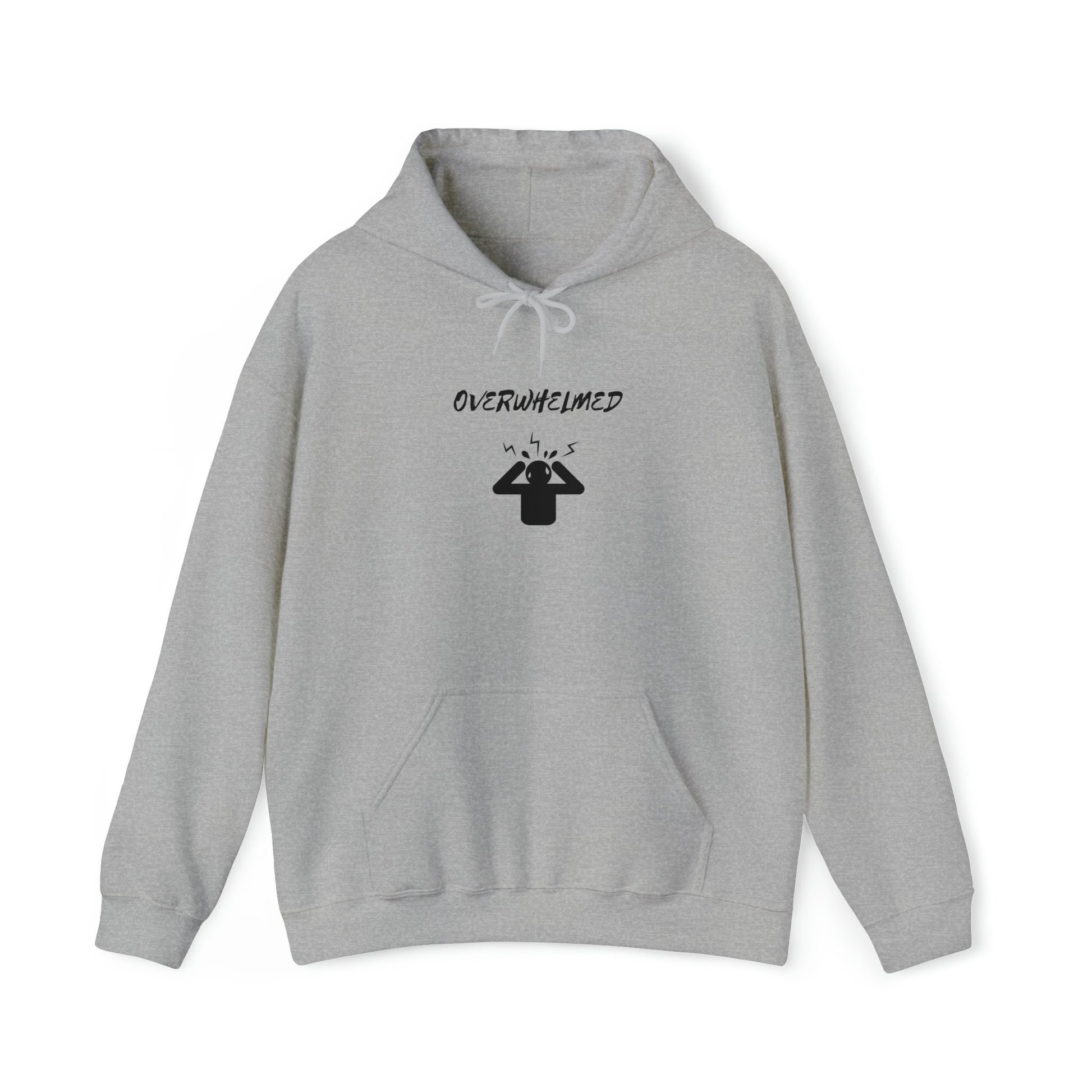 Overwhelmed Unisex Heavy Blend Hooded Sweatshirt, Humor fun casual cozy comfy lounge hoodie sweater casual him her wear great holiday gift