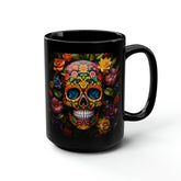 Black Mug, 15oz, Artistic Mug, Colorful Art, Day of The Dead, Dia de Los Muertos, Halloween Mug, Large Coffee Mug, Festive Mug, Holiday Mug The Aurora Touch