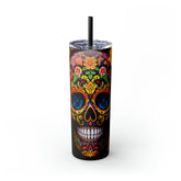 Skinny Tumbler with Straw, 20oz, Dia de Los Muertos, Day of the Dead, Halloween tumbler, Cadaver design, Artistic Tumbler, Colorful Tumbler The Aurora Touch