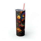Dia de Los Muertos Skinny Tumbler, 20oz - Cadaver Design - Colorful Artistic Halloween Cup - Day of the Dead Mug, Holiday Tumbler The Aurora Touch