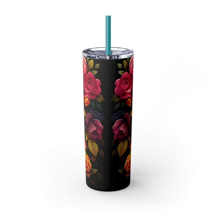Dia de Los Muertos Skeleton Art Skinny Tumbler, Halloween Day of the Dead Colorful Cup, Cadaver Design Mug, Artistic Tumbler Gift, 20oz The Aurora Touch