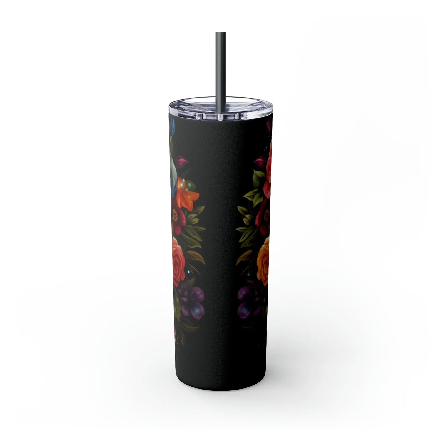 Skinny Tumbler with Straw, 20oz, Dia de Los Muertos day of the dead Mexican tradition artistic non- toxic hot cold carry around mug tumbler The Aurora Touch