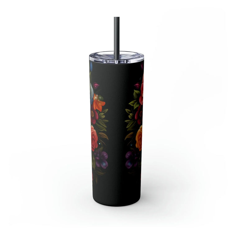 Skinny Tumbler with Straw, 20oz, Dia de Los Muertos day of the dead Mexican tradition artistic non- toxic hot cold carry around mug tumbler The Aurora Touch