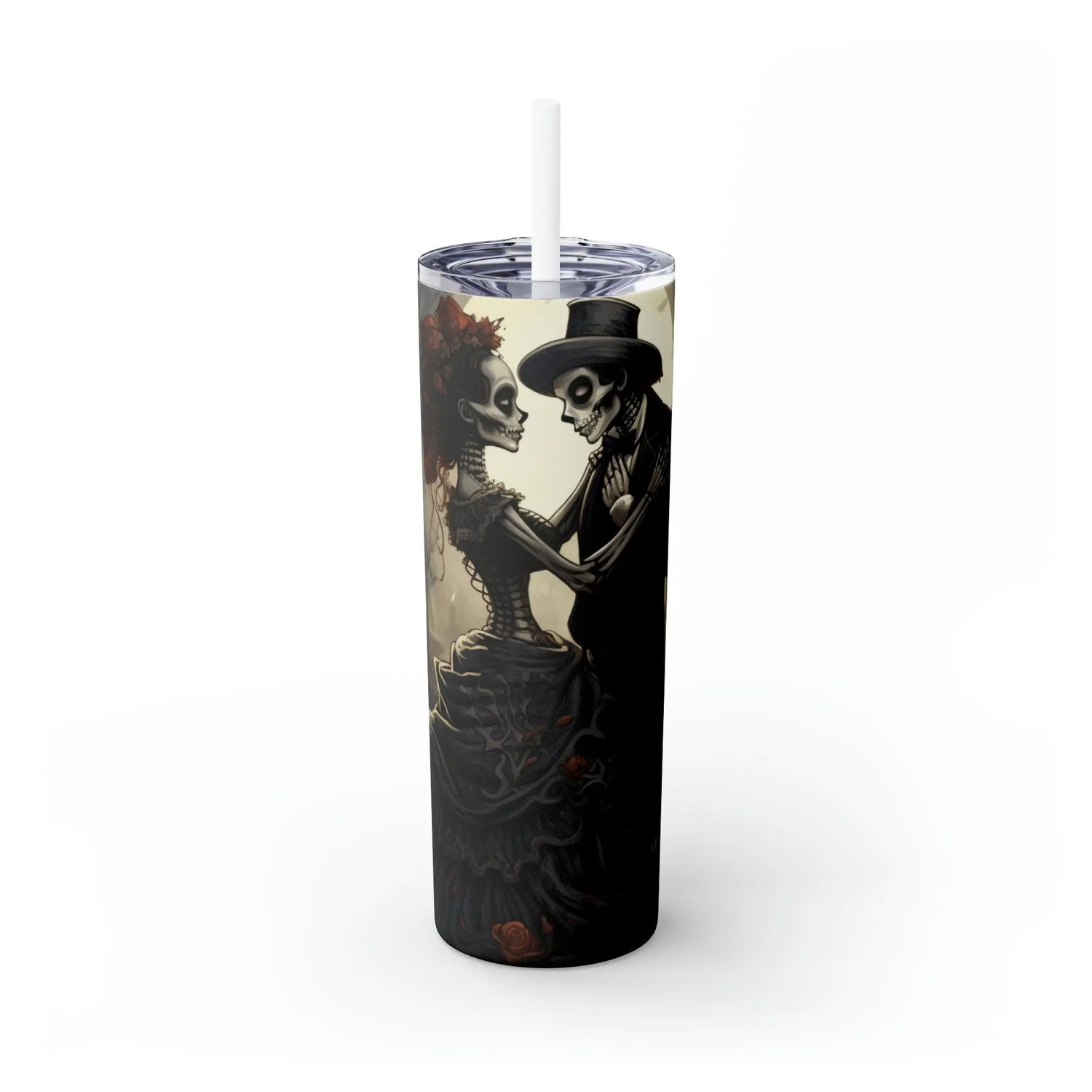 Artistic Day of the Dead Skinny Tumbler with Straw 20oz Dia de los Muertos traditional art print all-purpose travel car designer cup The Aurora Touch