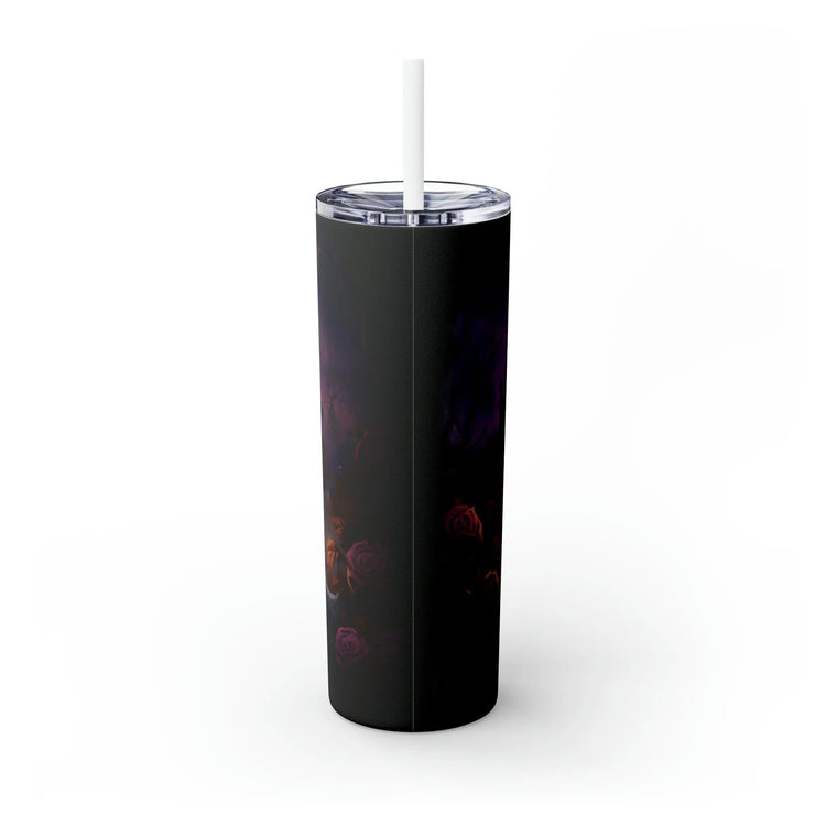 Day of the Dead Skinny Tumbler with Straw 20oz Mexican Halloween traditional art hot cold drinking festive travel car beverage tall cup