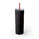 Skinny Tumbler with Straw, 20oz, Day of the dead Couple, Dia de Los Muertos, Halloween tumbler, Artistic Tumbler, Colorful Tumbler The Aurora Touch