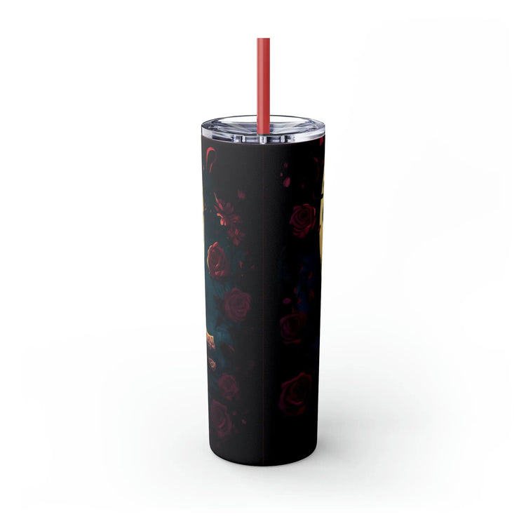 Skinny Tumbler with Straw, 20oz, Day of the dead Couple, Dia de Los Muertos, Halloween tumbler, Artistic Tumbler, Colorful Tumbler The Aurora Touch